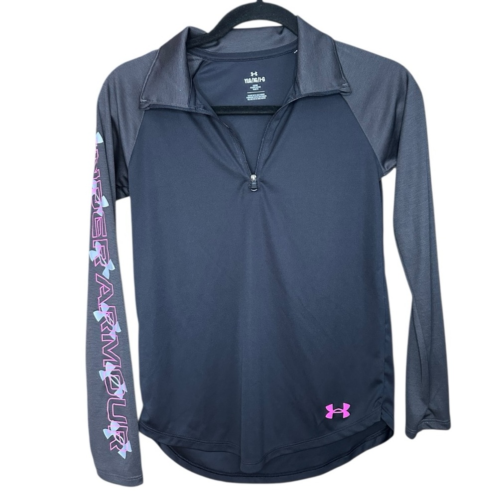 Under Armour Youth Large Black Pink Spellout Lightweight Pullover Longsleeve New